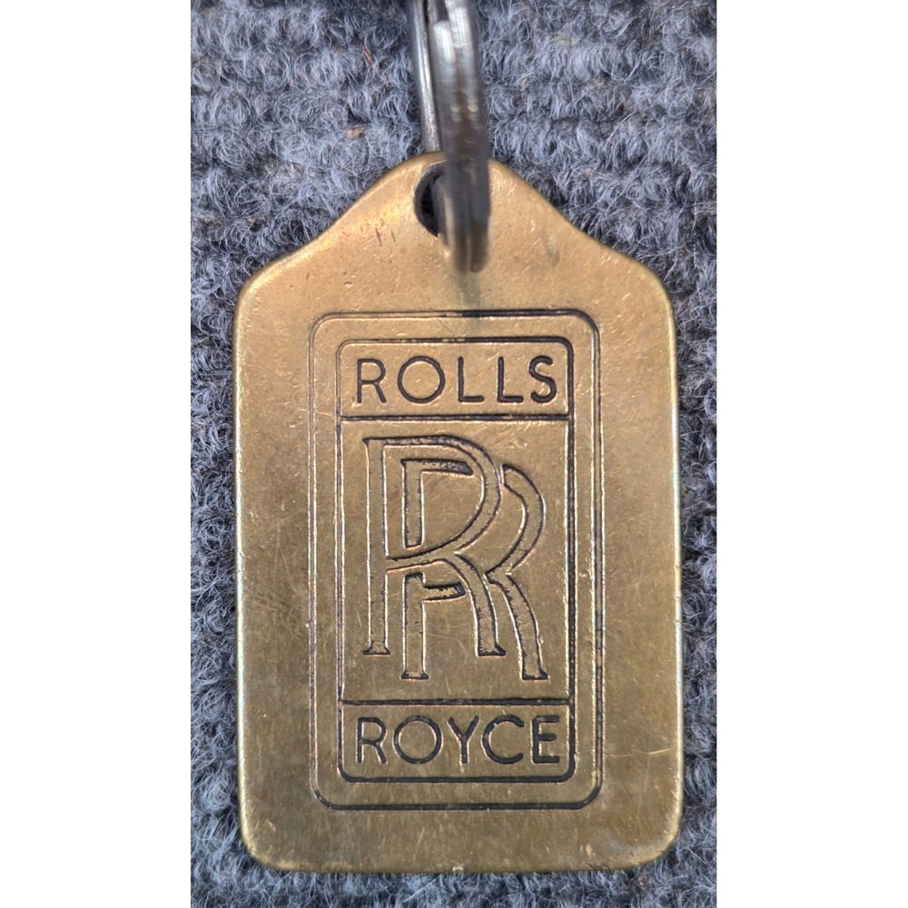 Vintage Rolls Royce Brass Logo Keychain Swivel Lobster Clasp RR Automotive Tag